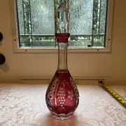 Ajka Marsala Cut To Clear Cranberry Ruby Gold Decanter 15”
