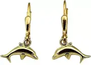 Earrings Dolphin Gold 585 Earrings Kids Earrings Pendant Yellow Gold Dolphin