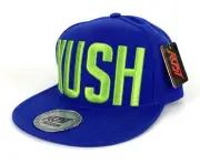 “Kush” Flat Bill Snap Back Ball Cap Royal Blue/Neon Green Adjustable Embroidered