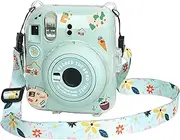 Transparent Camera case Compatible with Fujifilm Instax Mini 12 Instant Camera, Hard Crystal Phone case with Photo Pocket on The Back, Adjustable Shoulder Strap (Green)
