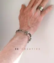 New men's natural zebra jasper with rock lava stone and stainless steel bracelet