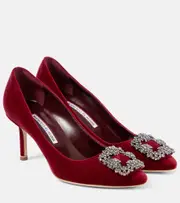 [Manolo Blahnik] Manolo Blahnik Hangisi 70 embellished velvet pumps AU 4.5 burgundy