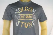 VOLCOM MEN'S CHARCOAL "VOLCOM" LOGO GREY/ORANGE GRAPHIC T-SHIRT size Medium