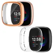 [2 Pack] For Fitbit Sense 2 Screen Protector Case Compatible Ultra Thin Soft Gel TPU Full Coverage Protective Bumper Cover (Clear + Rose Gold )