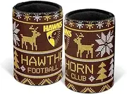 AFL Christmas Stubby Cooler - Hawthorn Hawks - Rubber Base - Xmas