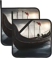 Vikings Boat Potholders BBQ Pot Holders for Heat Resistant Potholder, Hot Pads,Cooking Baking(2-Pack)