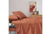 Vintage Washed 100% Cotton Soft Breathable Sheet Set - Brick - Queen