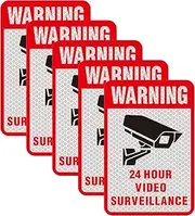 5 Pcs Reflective No Trespassing Warning Video Surveillance Yard CCTV Sign Sticker,Private Property 24 Hours Video Recording Sign,Home Fake Security Camera Stickers Signs.(Surveillance Sign)