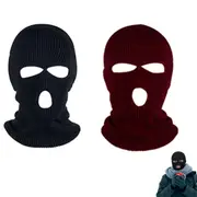 2pcs 3 Hole Knitted Full Face Ski Mask Winter Outdoor Face Cover for Men Women -Black and Wine Red