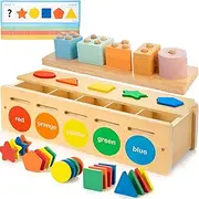 JUSTWOOD Montessori Toys for 1 2 3 Years Old,Color & Shape Sorting Matching Toy for 1 Year Old Boys and Girls Wooden Sorting and Stacking Toys for Toddlers 1-3,Educational Toys for 2+ Year Old