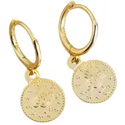ANYCO Earrings Gold Plated Vintage Luxury Round Coin Hanging Stud For Women Girl Teen Fashion Stylish Accessories Jewelry Gifts
