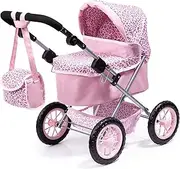 Bayer Design 13002AA Dolls Pram Trendy with Shoulder Bag, Underneath Shopping Basket, Foldable, Pink with Leopard Pattern