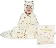 REMASS Hooded Towel Muslin Hooded Towel Made from Organic Cotton 6-Layer Cotton Bath Towel, Soft Bath Towels for Toddler Baby, Toddler towels with Hood,1-5 Years Old Kids