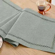 Aoztio Burlap Style Farmhouse Table Runner, 13 x 36 Inch Grey, Rustic Geometric Hollow Table Runners 36 Inches Long for Dresser Table Everyday Use, 13x36 Inches, Grey