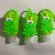 3 Pk Sanitizer Holder Case Pocket Size For Hands Silicone Frog Prince Green