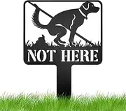 Urbraneco"NOT HERE" No Pooping Dog Sign for Yard, Metal 10"x14" Matte Black Lawn Sign with Laser-Cut Dog Silhouette, Rustproof & Vandal-Resistant for Yard & Lawn