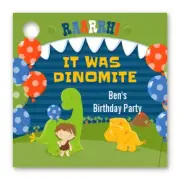 Dinosaur & Caveman - Personalized Birthday Party Card Stock Favor Tag -Set of 20