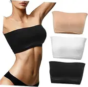 [Parliky] 3pcs Removable Strapless Tube Removable Pads Bandeau Tube Seamless Strapless Bras Tube Tops for Women Strapless Bras Non Wired Bandeau Bras Bandeau Tops Invisible Padded 96% Cotton