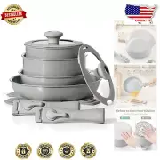 14-Piece Nonstick Ceramic Cookware Set with Detachable Handles - Induction Safe