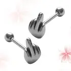 2 Pcs Rainbow Steel Finger Tongue Ring Rings for Women