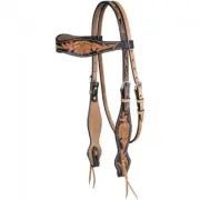 Western Two Tone Leather Hand carved Shaped Headstall & Breast Collar