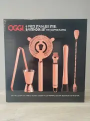 OGGI 6 PC Stainless Steel Bartender Set with Copper Plating Used Missing Pieces