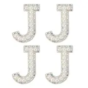 4 Pcs White Pearl Letter Patches Rhinestone Alphabet Cloth Patches Iron on, J
