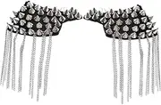 SEWACC Silver Rivet Epaulet Shoulder Boards Badge with Tassel Chain Stylish Costume Accessory for Men and Fancy Dress Parties