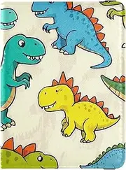[Amooorous] Beige Cartoon Dinosaur Leather decorative passport holder for travel men Vaccine Case Protector Cover Cute Passport Book Waterproof, Beige cartoon dinosaur, 1 size