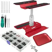 GLOBACT RC Car Repair Work Stand Repair Tool Set 360 Degree Rotation and 521 PCS RC Screws Kit and RC Screwdrivers and Screws Pallet Kit for 1/8 1/10 1/12 1/16 1/18 RC Car Truck Crawler (Red)