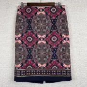 Talbots Skirt Womens 6 Navy Blue Paisley Preppy Professional Mini Pencil Skirt