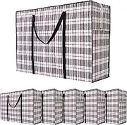 Heavy Duty Moving Bags, 6 Pack Large Storage Laundry Bags, Checkered Storage Bags with Zipper and Handles, Storage Totes for Clothes, Blanket, Quilts, College Dorm, Travelling (80 x 55 x 25 cm)