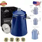 Classic Blue Enamel 12-Cup Camping Percolator Coffee Pot - Modernized Elegance