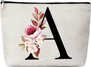 ZSYTZL Personalised Makeup Bag, Personalised Gifts for Women,Birthday Gifts for Best Friend and Wife, Flower Print Bride Bridesmaid Letter Cosmetic Bag-A
