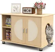 Costway Cat Litter Box Enclosure With Sisal Scratching Doors, Adjustable Metal Feet, Hidden Washroom With Storage, Indoor Cabinet End Side Table, Wooden House Furniture for Kitten & Adult