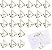 48pcs Mini Place Card Holders, Table Number Holders Small Size Triangle Photo Picture Holders for Tables Suitable for Weddings Parties Restaurants Birthdays (Gold)