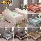 4 PCS Velvet Massage Table Cover Set Lace Bed Elastic Sheet Skirt with Hole