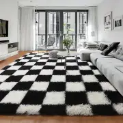 6x9 Area Rugs for Living Room, Large Black and White Fluffy Shag Fuzzy Plush ...