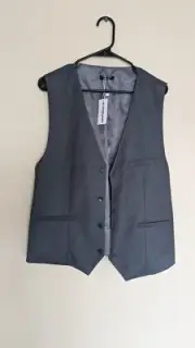 Coofandy Mens Large Gray Suit Vest Single Breasted Lined Wedding Business Tuxedo