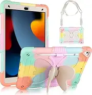 AVAKOT iPad 9th 8th 7th Generation Case with Kickstand Butterfly Wings Pencil Holder, iPad 10.2 Case Heavy Duty Hard Rugged Protective Cover Kids Girls for iPad 9th/8th/7th Gen (2021/2020 / 2019)
