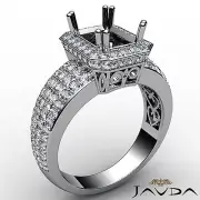 Emerald Semi Mount 4 Row Halo Diamond Engagement Ring 18k White Gold 1.55 Carat