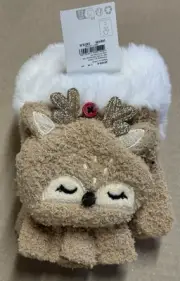 Claire’s Gold Sparkle Antlers Reindeer Flip Top Button Gloves NWT Fuzzy Soft