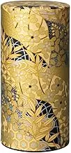 野口熊太郎茶園 Japanese Tea Canister Tin Golden Pattern/Double Lid/Japanese Washi Paper Pasted /200g Tea Capacity/Loose Leaf Tea Storage/Storage Container with Lid