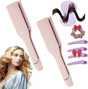 Curluxe French Curls Iron, Curluxe Create Frizz-free French Curls Effortlessly Curling Iron, Anti-Scald Hair Crimper, Negative Ion Rapid Heating Dual Voltage, 15-Second Heat-Up, Four Settings (2 Pink)