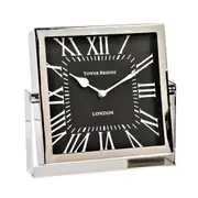 SSH COLLECTION Tower Bridge 22. 5cm Tall Desk Clock with Square Black Face - Nickel