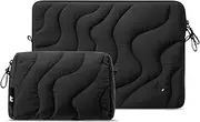 tomtoc 360 Protective Puffy Laptop Sleeve Set for 13-inch MacBook Air M4/A3240 2025, M3/A3113, M2/A2681, 13-in MacBook Pro, Quilted Soft Puffer Bag with Tech Pouch for 13-in Surface Pro, Copilot+PC