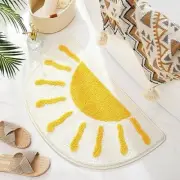 Bathroom Rugs Mat Half Circle - Cute Sun Fun White Yellow Boho White-yellow