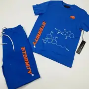 ETERNITY BC/AD men 2p set 100%AUTHENTIC size LARGE T-SHIRT & shorts blue