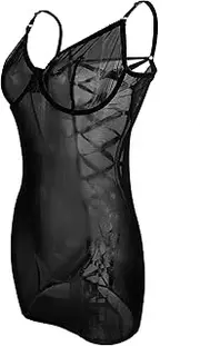 [Starsouce] Sexy Sheer Mesh Shapewear Bodysuit for Women - Adjustable Crisscross Back Straps, Tummy Control Body Shaper with Underwire