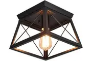Black Square Ceiling Light - Farmhouse Flush Mount - Industrial Cage Fixture
